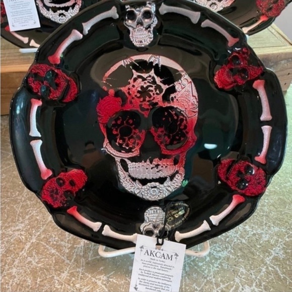AKCAM TURKISH HALLOWEEN HAND MADE BLACK RED SHINY SKELETON PLATES NEW - Picture 6 of 7